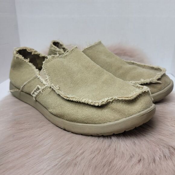 Crocs Santa Cruz Canvas Loafers Men’s Beige Slip On Shoes Size 8 - Picture 1 of 9